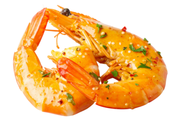 Chingri Malai Curry with Coconut Cream Glaze and Whole Prawns, Transparent Background