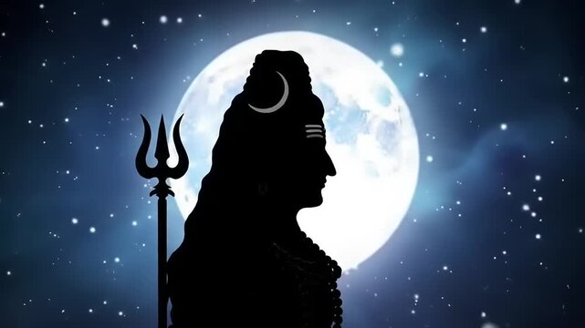 Shiva Silhouette with Night Sky, and Moon.