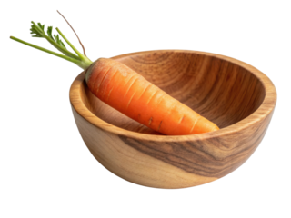 Fresh carrot placed in wooden bowl creates rustic and natural feel perfect for healthy eating