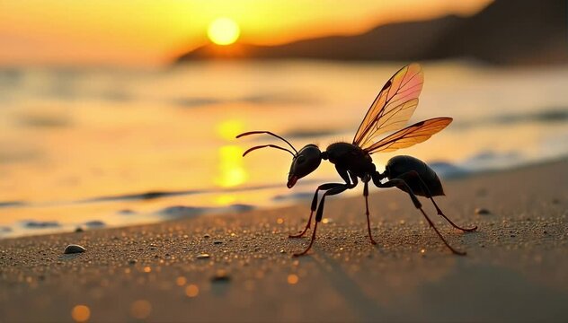 Flying ant protecting the queen