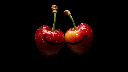 Two cherries forming an abstract smile shape