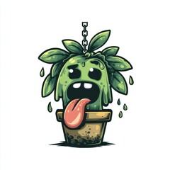 Funny Slime-Dripping Zombie Plant Character Illustration