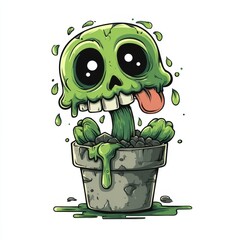 Funny Slime-Dripping Zombie Plant Character Illustration
