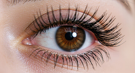 Obraz premium Detailed close-up capturing a captivating brown eye with long, dark eyelashes