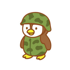 Cute Penguin in Camouflage Uniform and Helmet