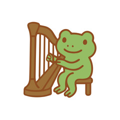 Cute Cartoon Frog Playing Harp