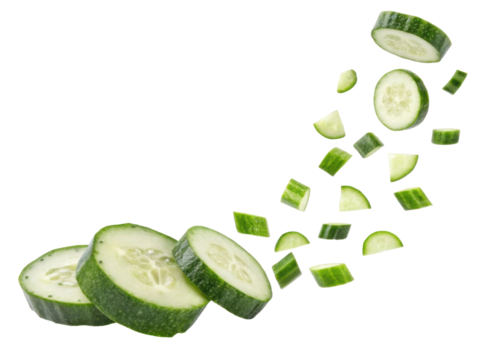 Fresh cucumber slices create vibrant display of green, showcasing their crisp texture and refreshing appeal in delightful arrangement