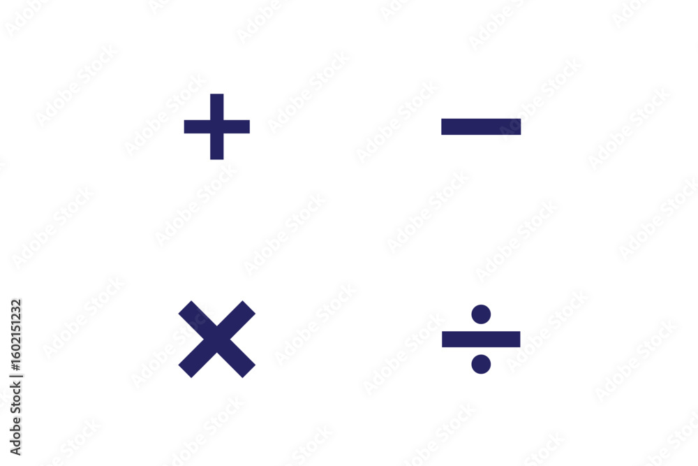 Poster plus minus multiply and divide sign isolate on white background. set of mathematical symbols. vector
