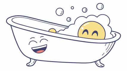 Cute bathtub with smiley face cartoon vector illustration for bathroom and spa design and relaxation time fun