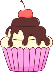 Cupcake with Chocolate and Cherry Illustration