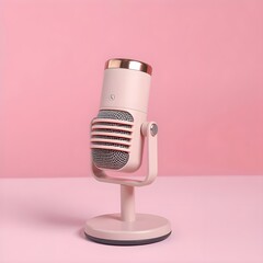 microphone on a pink background, Retro microphone, Vintage microphone, Pink microphone, Podcast microphone,