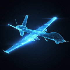 MQ 9 Reaper drone wireframe 3d model x-ray object illustration blue glowing