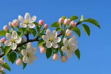 Beautiful and delicate apple flowers in the morning sun close up.  Apple blossom. Spring background.