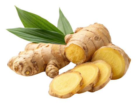 Fresh ginger root with vibrant yellow slices showcases its natural beauty and health benefits. This aromatic spice adds flavor and warmth to