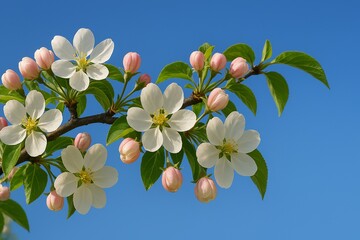 Beautiful and delicate apple flowers in the morning sun close up.  Apple blossom. Spring background.