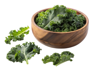 Fresh kale in wooden bowl showcases vibrant green leaves perfect for healthy meals and salads. Enjoy nutritious benefits of this leafy vegetable