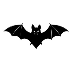 Silhouette of a bat with spread wings and fangs out