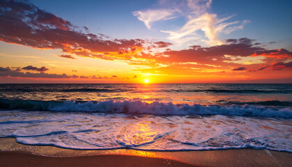 Vibrant Sunset Ocean Beach Waves.