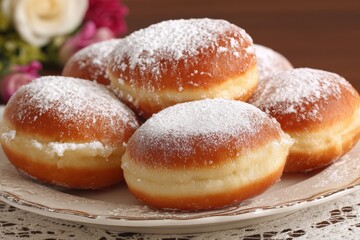 Berliner a popular German pastry varies by region and features a marmalade filling topped with powdered sugar