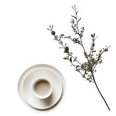 Elevated, minimalist tableware with a delicate sprig