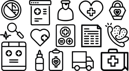 Essential healthcare icons promoting wellness and medical services professionally