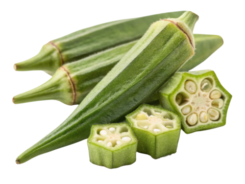 Fresh okra pods display vibrant green hues with unique shape and texture, perfect for healthy dishes and culinary creativity