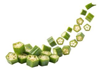 Fresh okra slices create vibrant display of green color and unique shapes, perfect for adding flavor and texture to various dishes