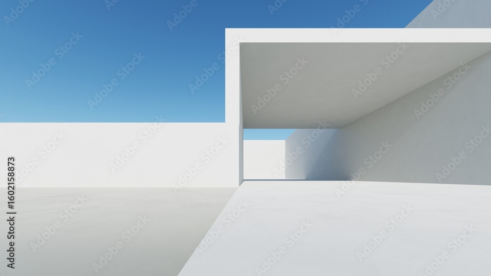 Poster 3d illustration of abstract modern architecture background, minimal geometry architectural design, c