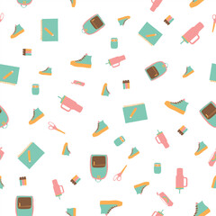 Back to School Vector Seamless Pattern with Cute Supplies and Stationery