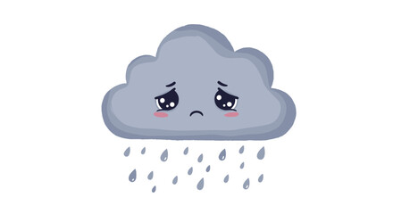 Cute sad cloud with raindrops in cartoon style
