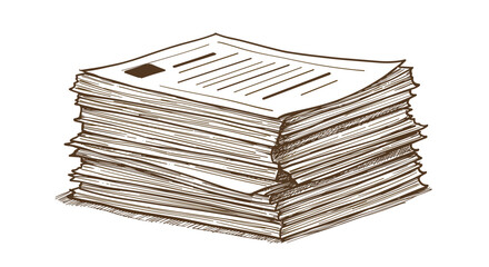 Hand drawn stack of papers with lines and details on white background