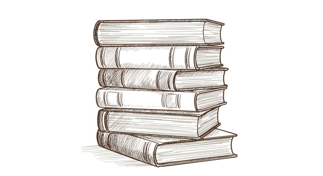 Stack of vintage books in hand drawn sketch style