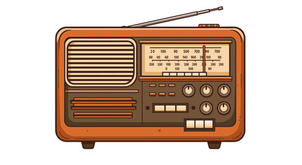 Fototapeta premium Vintage retro radio with dials and antenna in flat style