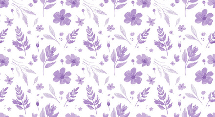 Elegant seamless pattern with purple floral elements and leaves
