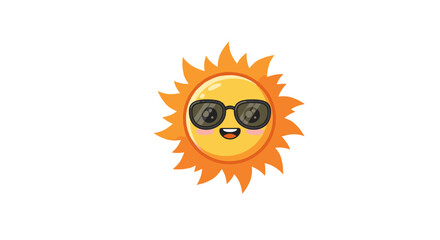 Cute cartoon sun with sunglasses on white background