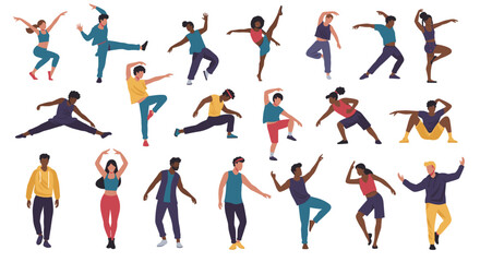 Diverse group of people dancing in various dynamic poses