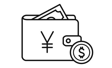 財布と通貨記号で示す節約アイコン