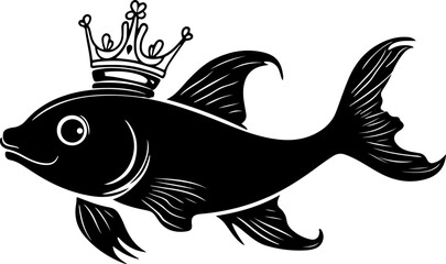 illustration of fish with crown animal