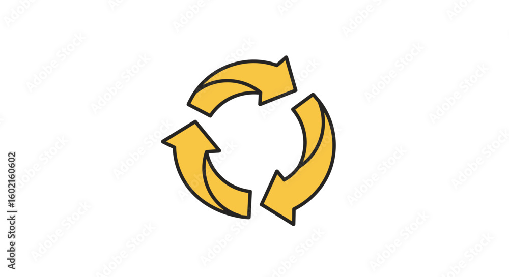 Poster yellow circular arrows in continuous motion on white background