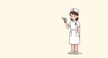 Nurse using a digital thermometer, healthcare, medical check-up,  patient care, illustration.