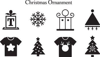 Fototapeta premium Christmas Ornaments, Snowflakes, Gifts, Trees, and Apparel Icons for Holiday Design