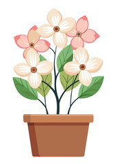 Illustration of potted flowering plant, floral design element for spring and summer themes, art