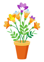 Colorful flower bouquet in pot vector illustration floral arrangement decorative element design art