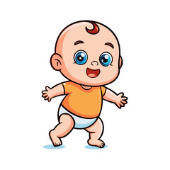 Fototapeta premium Baby boy cartoon character takes first steps 