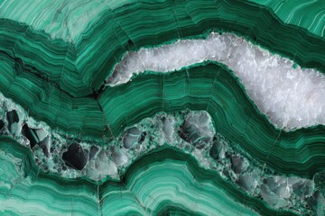 Green malachite marble with natural texture featuring white stripes and geode patterns