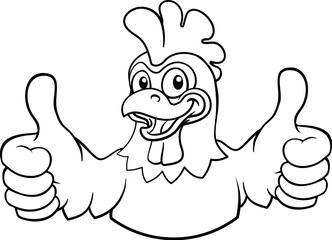 A chicken cartoon rooster cockerel bird mascot giving a thumbs up