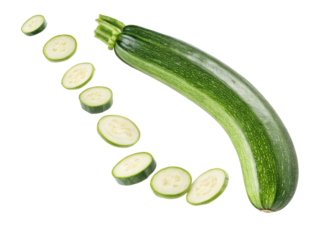 Fresh zucchini sliced into rounds showcases its vibrant green color and smooth texture, perfect for healthy dishes and salads