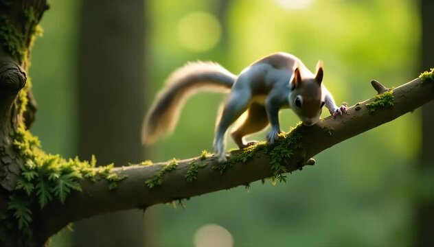 Flying squirrel running along tree branches