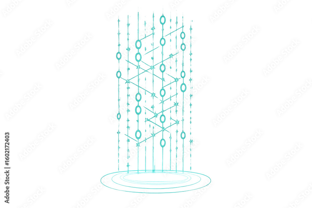 Poster digital network with luminous interconnected lines and spheres, representing technological connectiv