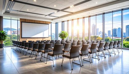 Modern Conference Room City View.